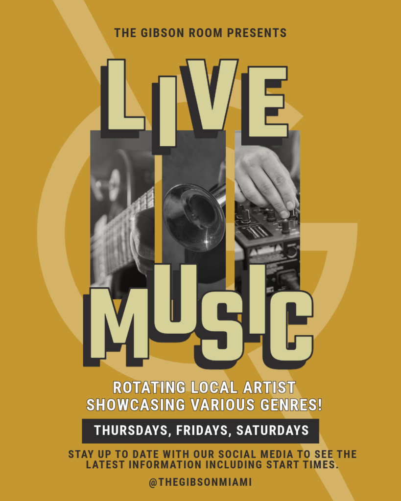 Live jazz band performing at The Gibson Room Miami's intimate stage